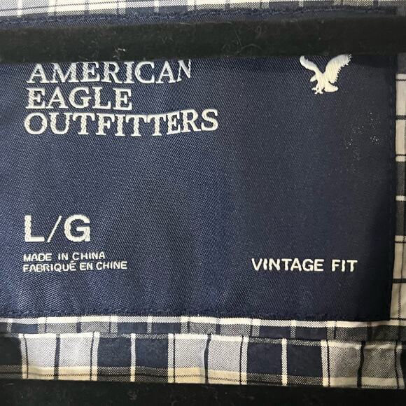 American Eagle Mens Shirt Size Large Vintage Fit Blue Plaid Button Down Logo - Picture 8 of 9